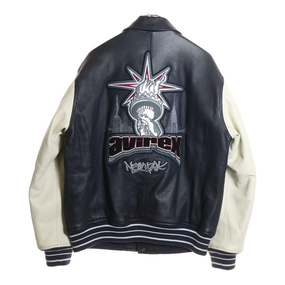 AVIREX(アヴィレックス) NEW YORK VARSITY JACKETレザー バーシティジャケット シープスキン ネイビー 6121044