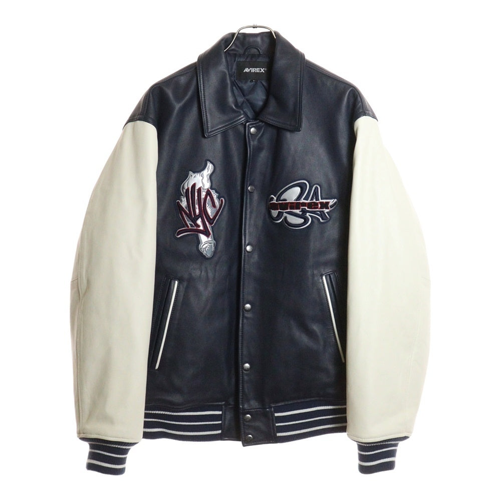 AVIREX(アヴィレックス) NEW YORK VARSITY JACKETレザー バーシティジャケット シープスキン ネイビー 6121044