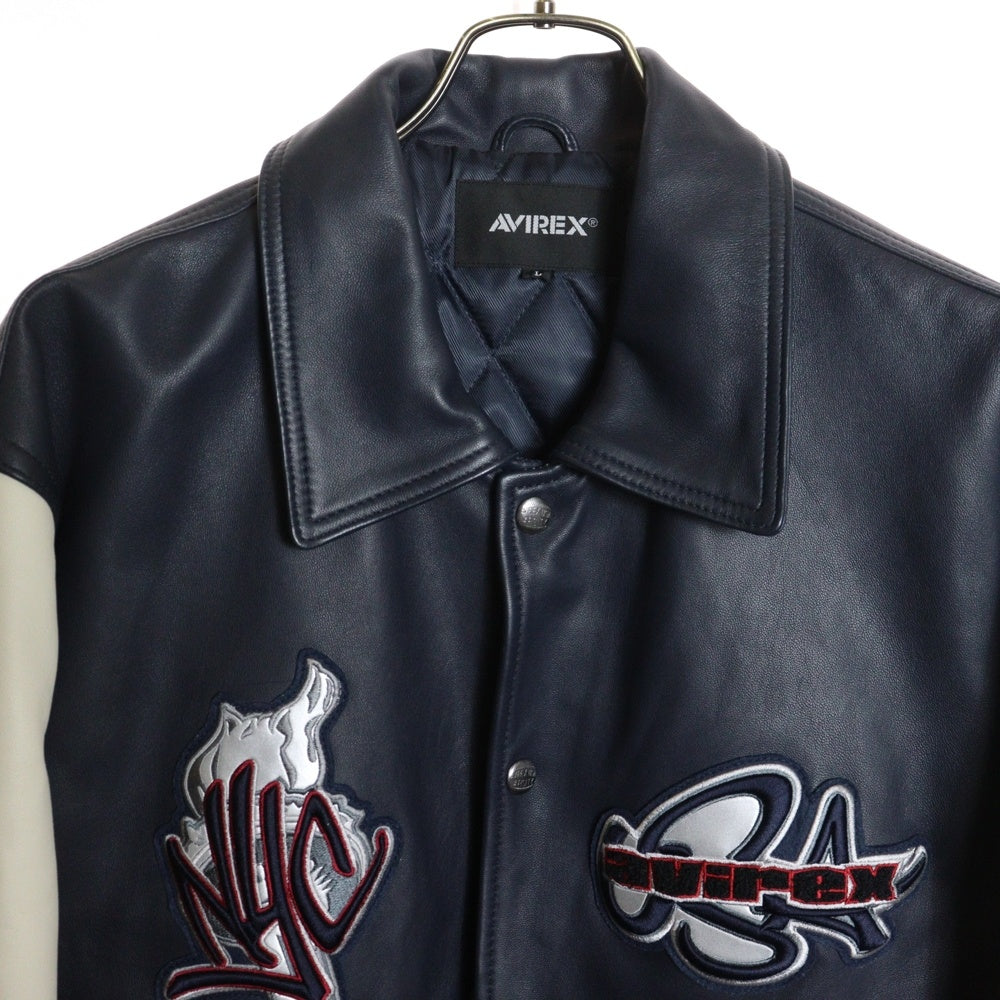AVIREX(アヴィレックス) NEW YORK VARSITY JACKETレザー バーシティジャケット シープスキン ネイビー 6121044