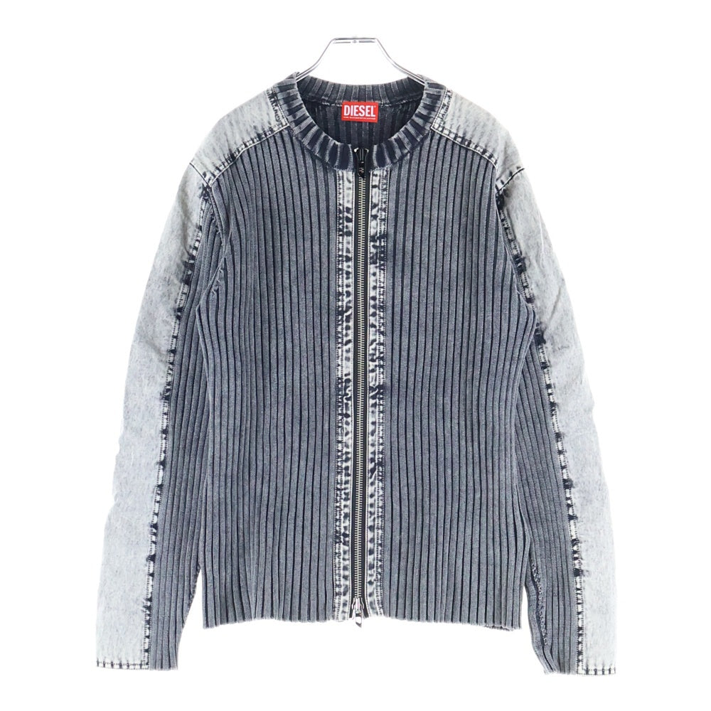 DIESEL(ディーゼル) K-MATTY リブニット 素材切替 フルジップカーディガン ジャケット グレー A17464