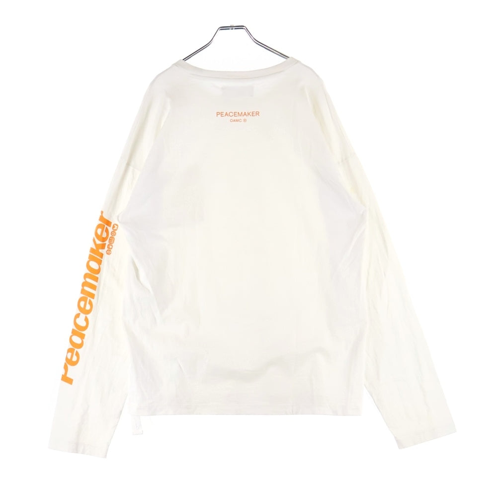 OAMC(オーエーエムシー) 25SS ×Peacemaker L/S Pocket Tee ×ピースメーカー 袖プリント ポケット付き長袖Tシャツ カットソー ホワイト