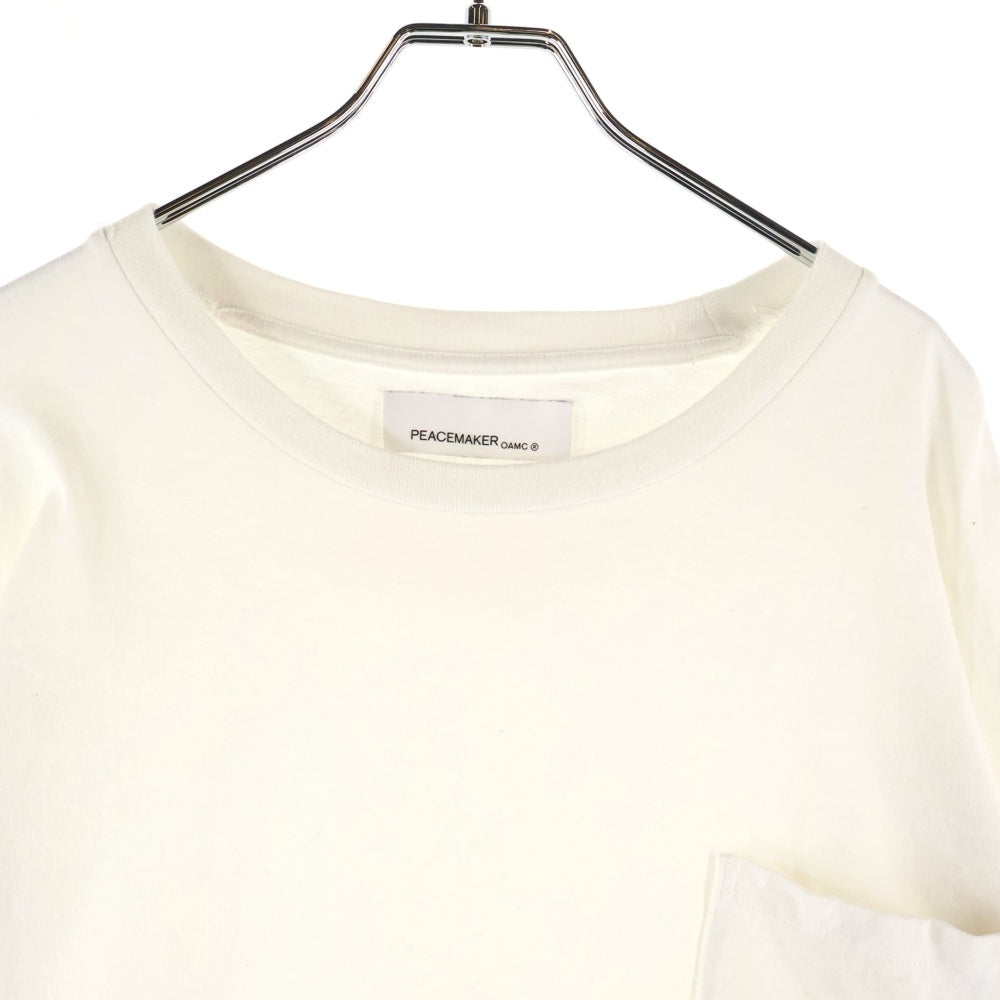 OAMC(オーエーエムシー) 25SS ×Peacemaker L/S Pocket Tee ×ピースメーカー 袖プリント ポケット付き長袖Tシャツ カットソー ホワイト