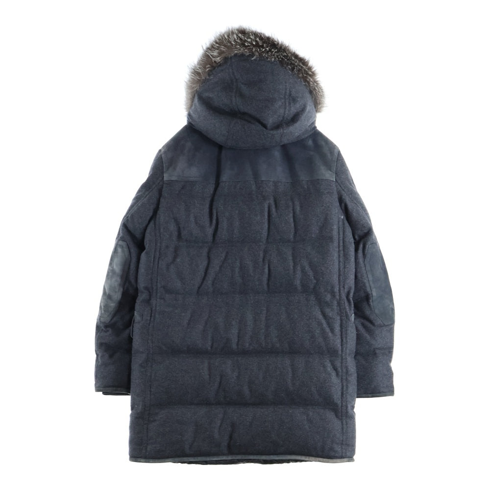 Brioni(ブリオーニ) LEATHER DOWN JACKET PUA1 ファー付きフード ダウンジャケット コート レザー グレー