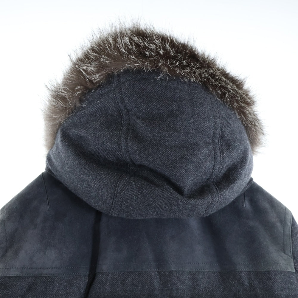 Brioni(ブリオーニ) LEATHER DOWN JACKET PUA1 ファー付きフード ダウンジャケット コート レザー グレー