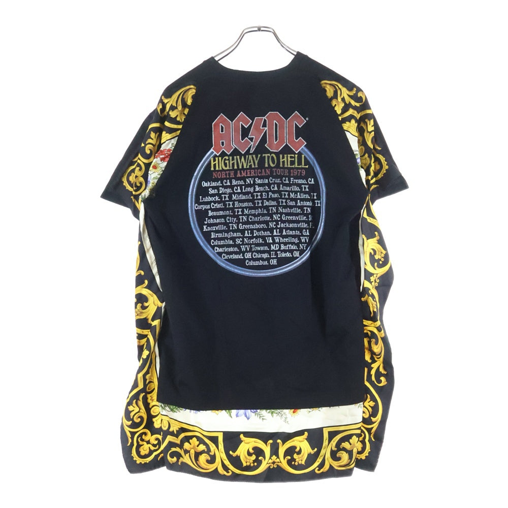 COMME des GARCONS JUNYA WATANABE MAN(コムデギャルソンジュンヤワタナベマン) 25SS SOORP SILK SCARF TEE AC/DC スカーフ ドッキング クルーネック半袖Tシャツ ショートスリーブカットソー WO-T001