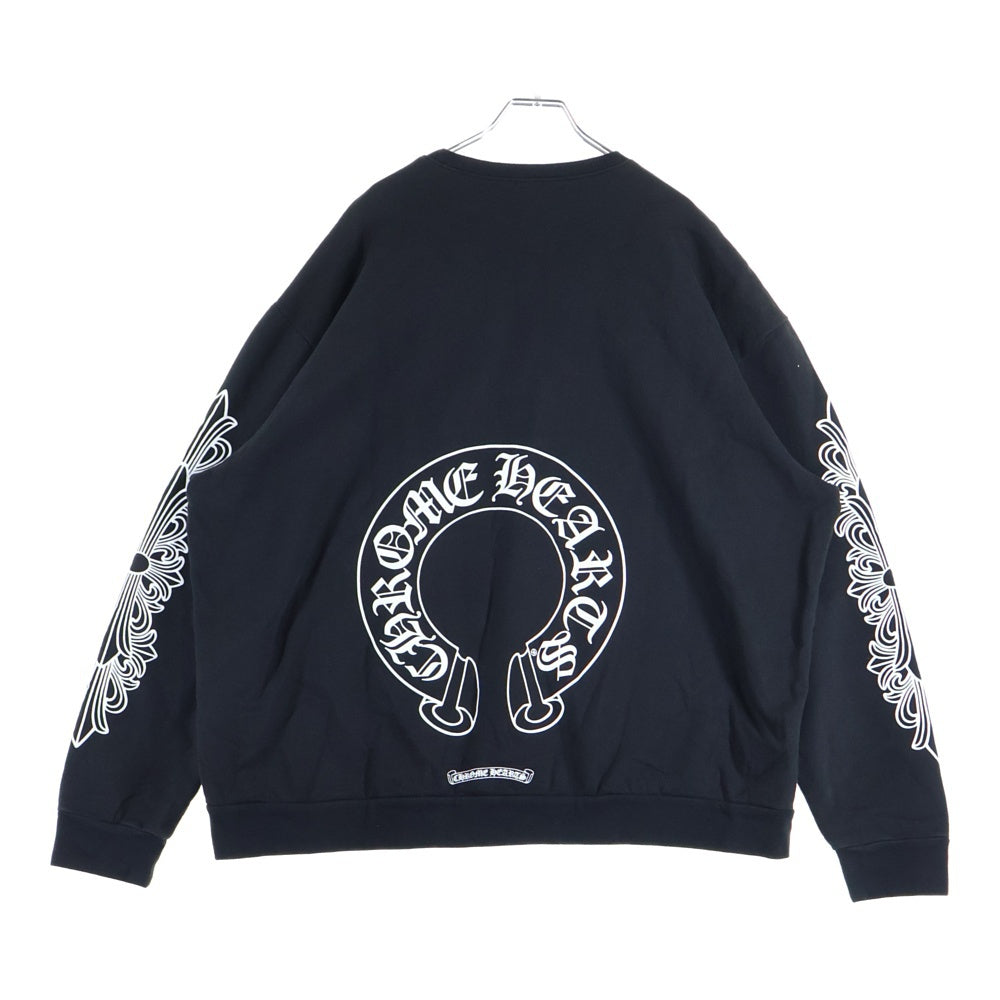 CHROME HEARTS(クロムハーツ) Horseshoe Crewneck Sweatshirt ホースシュープリント 袖フローラル クルーネックスウェットトレーナー ブラック