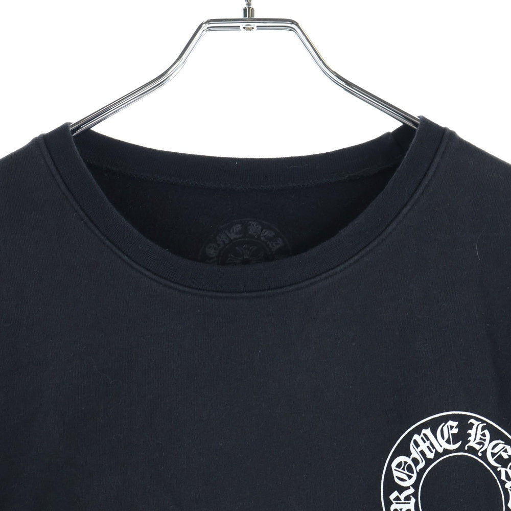 CHROME HEARTS(クロムハーツ) Horseshoe Crewneck Sweatshirt ホースシュープリント 袖フローラル クルーネックスウェットトレーナー ブラック