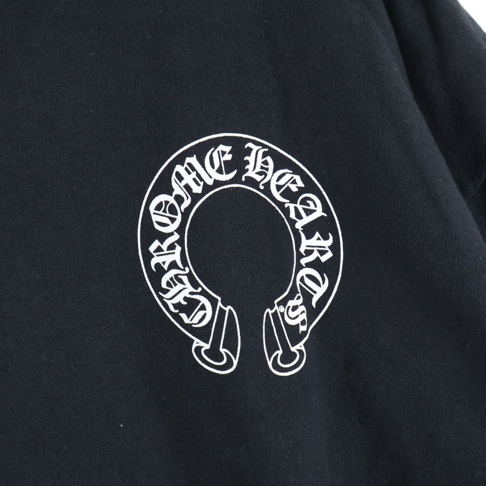 CHROME HEARTS(クロムハーツ) Horseshoe Crewneck Sweatshirt ホースシュープリント 袖フローラル クルーネックスウェットトレーナー ブラック