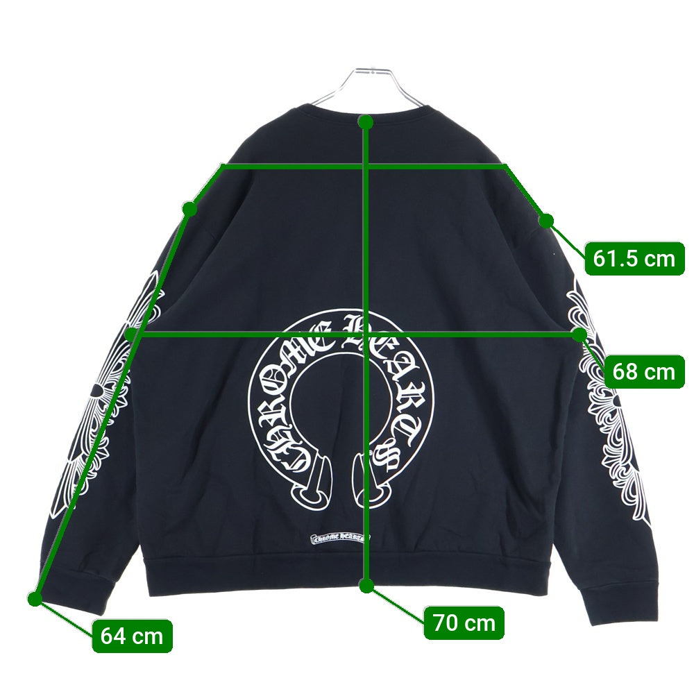 CHROME HEARTS(クロムハーツ) Horseshoe Crewneck Sweatshirt ホースシュープリント 袖フローラル クルーネックスウェットトレーナー ブラック