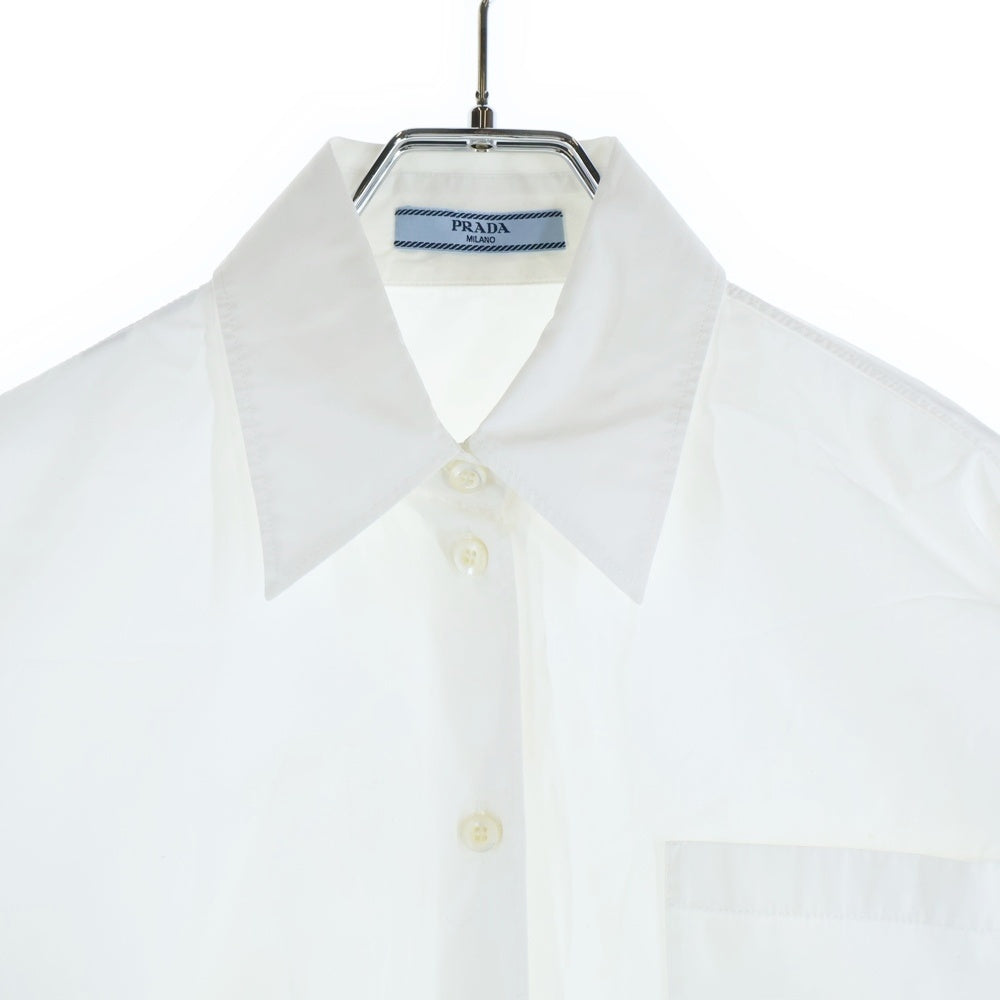 PRADA(プラダ) 21AW Nylon Arm Panel Triangle Logo Plate Shirt アーム切替 トライアングルプレート 長袖シャツ P415F S212 1YY2 ホワイト