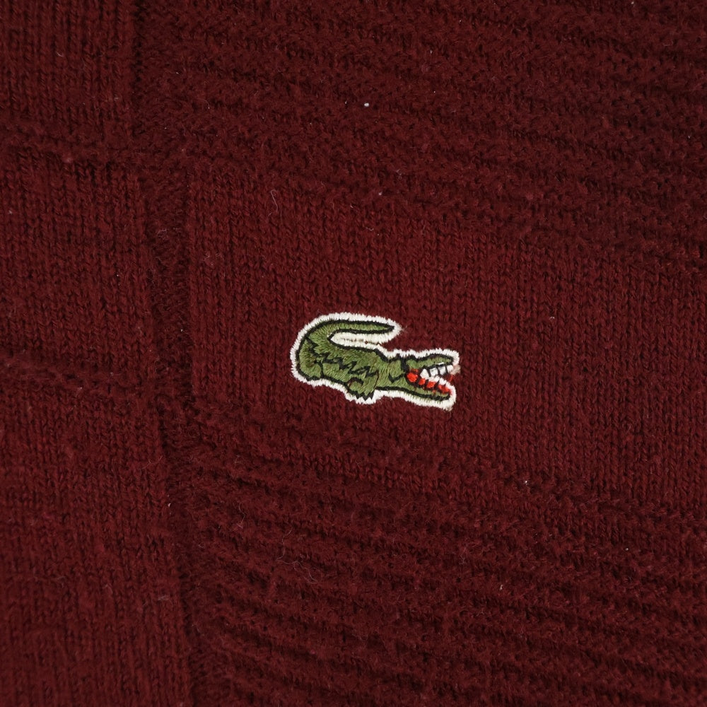 LACOSTE(ラコステ) ロゴ刺繍 Vネック ニット セーター レッド