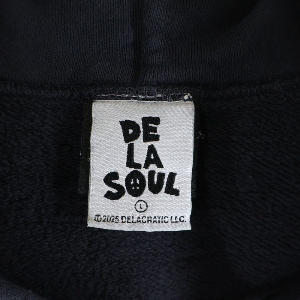 SAINT MICHAEL(セントマイケル) 25AW×DE LA SOUL DLS_HOODIE デラソウル ダメージ加工スウェットプルオーバーパーカー ブラック SM-HR1-0000-C19
