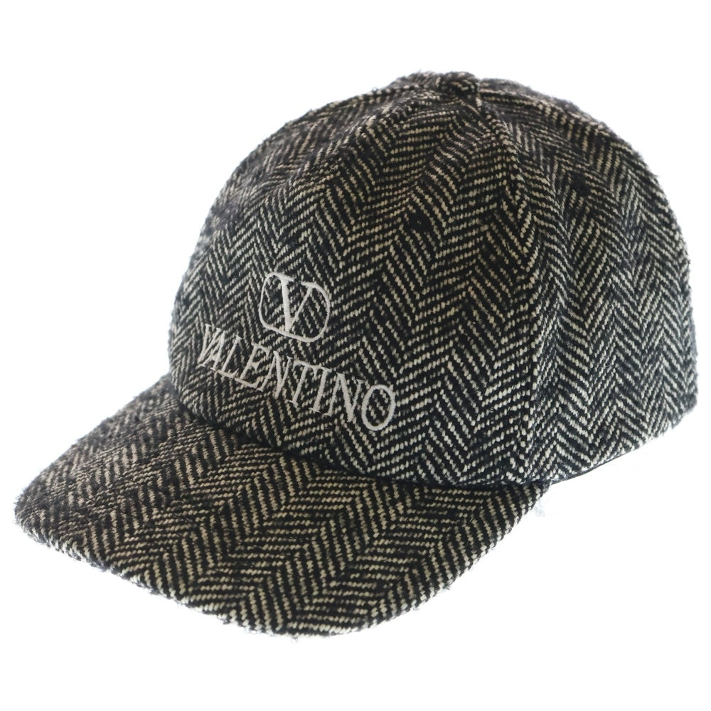 VALENTINO(ヴァレンティノ) ロゴ刺繍 ツイード ウール キャップ ブラック/ホワイト 1Y2HDA10JPC レディース
