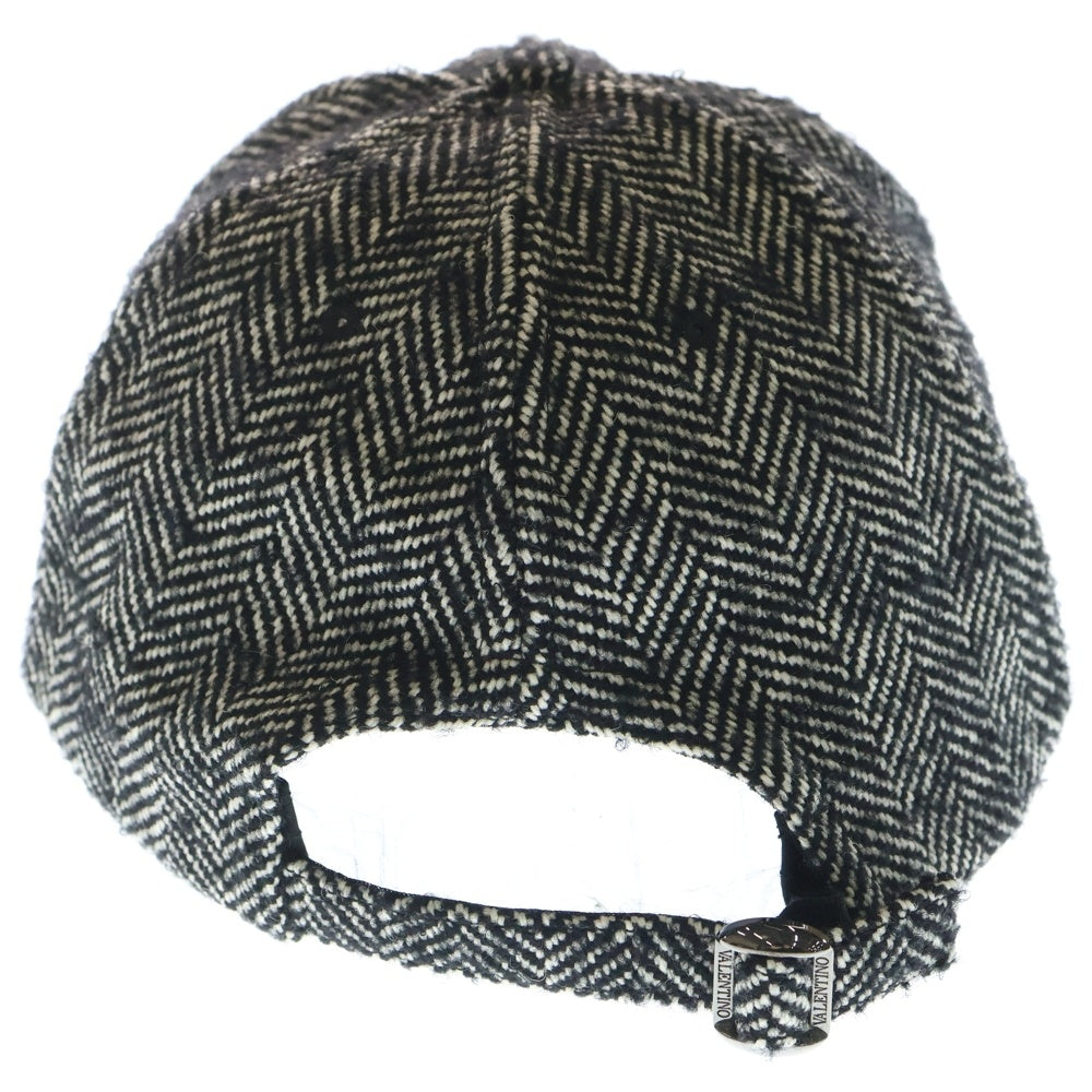 VALENTINO(ヴァレンティノ) ロゴ刺繍 ツイード ウール キャップ ブラック/ホワイト 1Y2HDA10JPC レディース
