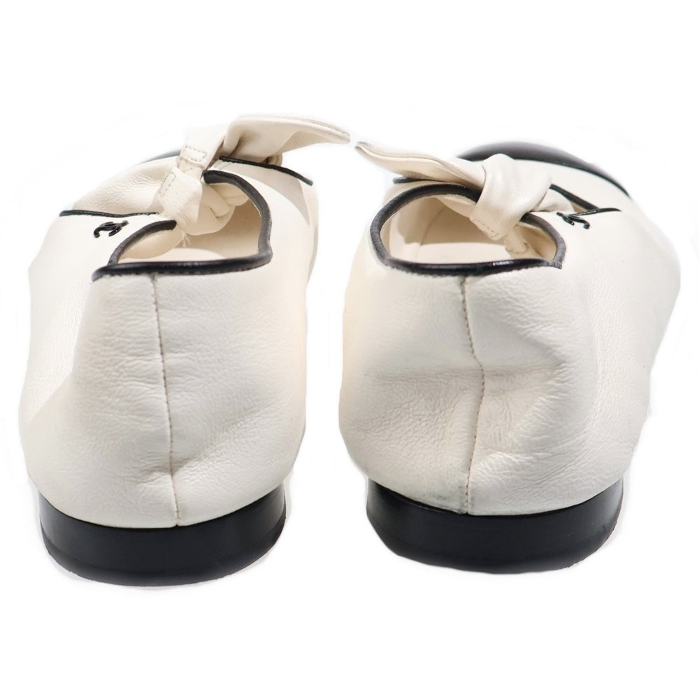 CHANEL(シャネル) ココマーク メリージェーン レザー フラット パンプス ホワイト/ブラック レディース