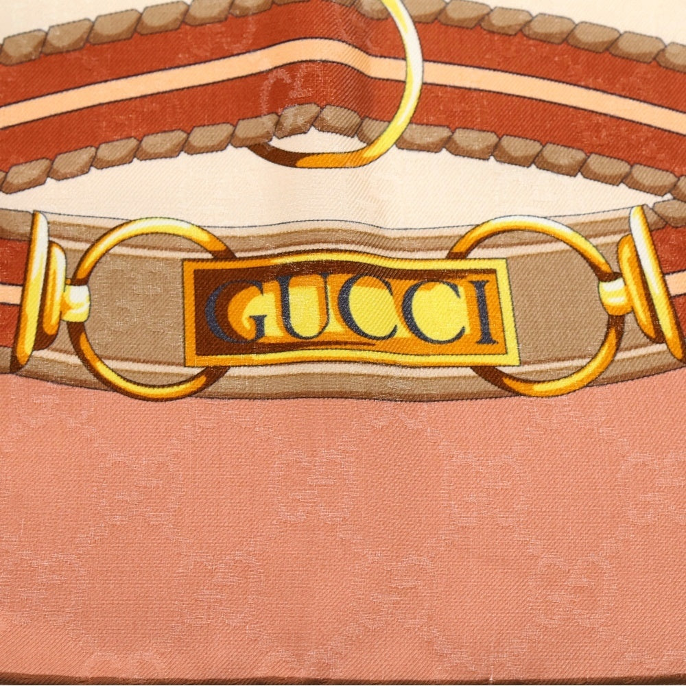 GUCCI(グッチ) ジャガード プリント シルク スカーフ ピンク/ベージュ レディース