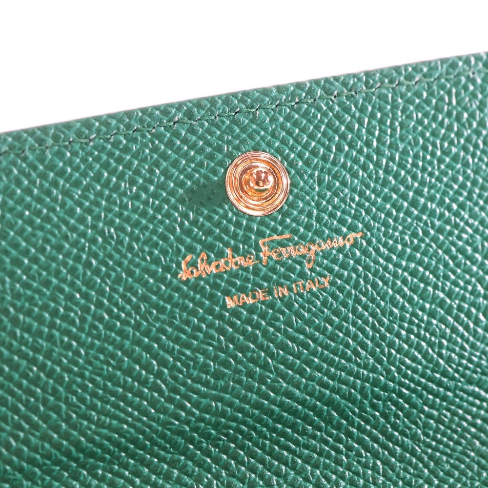 FERRAGAMO(フェラガモ) ゴールド金具 二つ折り レザー コインケース グリーン 22D155 758847 レディース