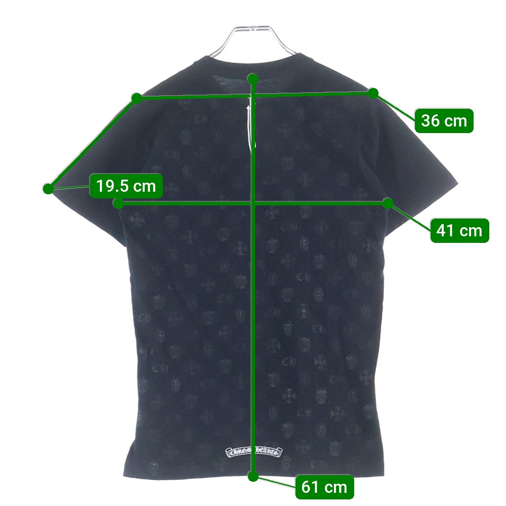 CHROME HEARTS(クロムハーツ) バック総柄プリント ホースシュー クルーネック 半袖Tシャツ ブラック