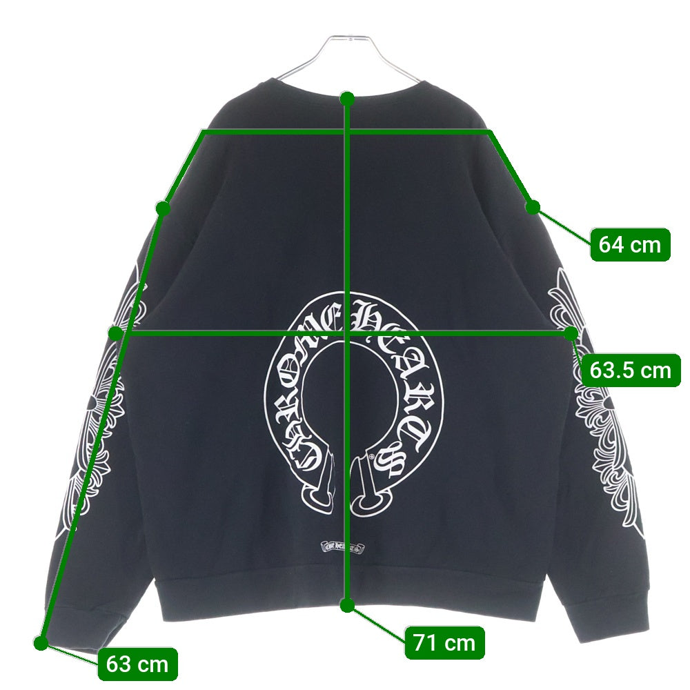 CHROME HEARTS(クロムハーツ) Horseshoe Crewneck Sweatshirt ホースシュープリント 袖フローラル クルーネックスウェットトレーナー ブラック