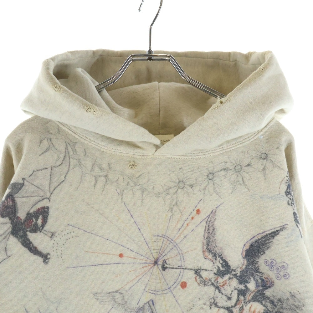 SAINT MICHAEL(セントマイケル) 21AW ×Dr.Woo HOODIE ドクターウー フーディ ペイントデザイン ヴィンテージ加工 プルオーバースウェットパーカー ベージュ SM-A21-0000-056