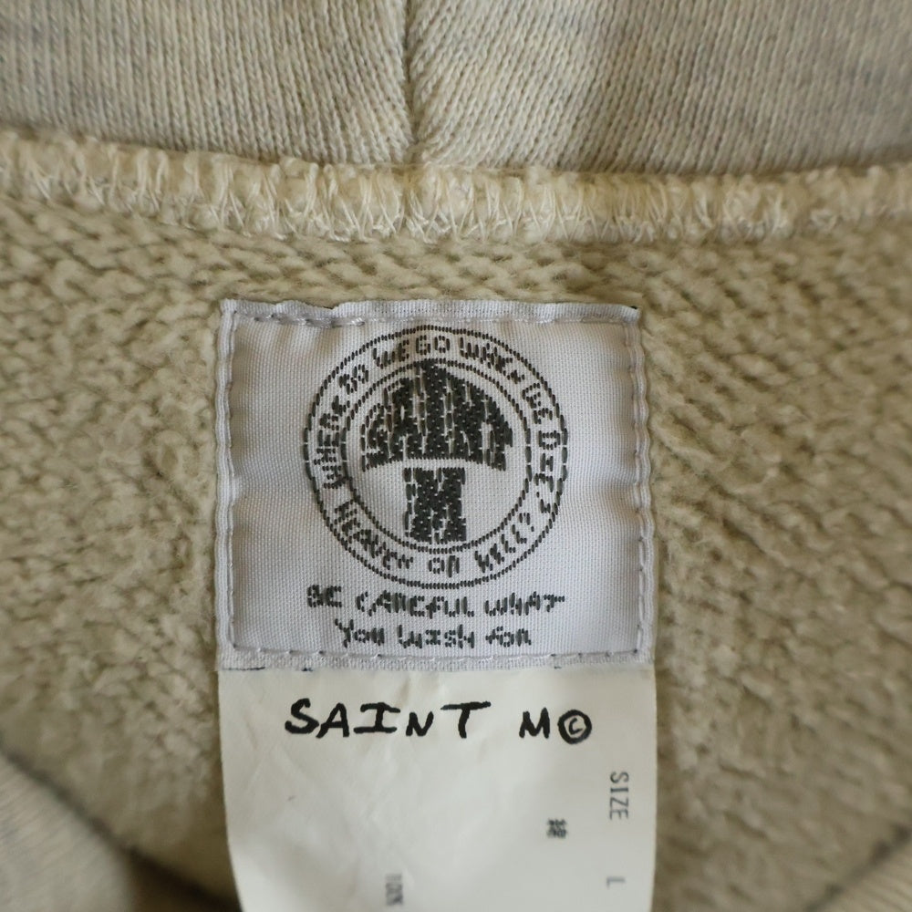 SAINT MICHAEL(セントマイケル) 21AW ×Dr.Woo HOODIE ドクターウー フーディ ペイントデザイン ヴィンテージ加工 プルオーバースウェットパーカー ベージュ SM-A21-0000-056