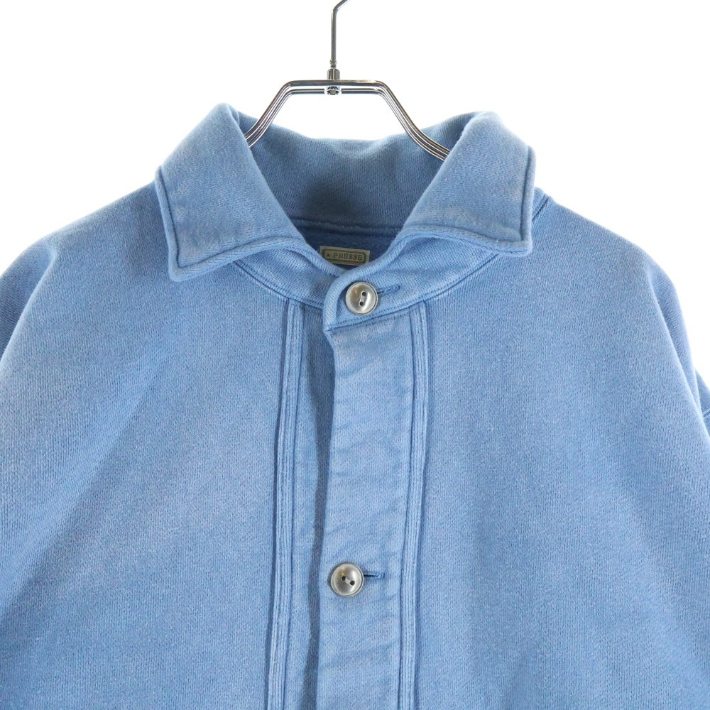 A.PRESSE(アプレッセ) 25AW Vintage Sweat Cardigan ヴィンテージ加工スウェットカーディガン ブルー 25AAP-05-08