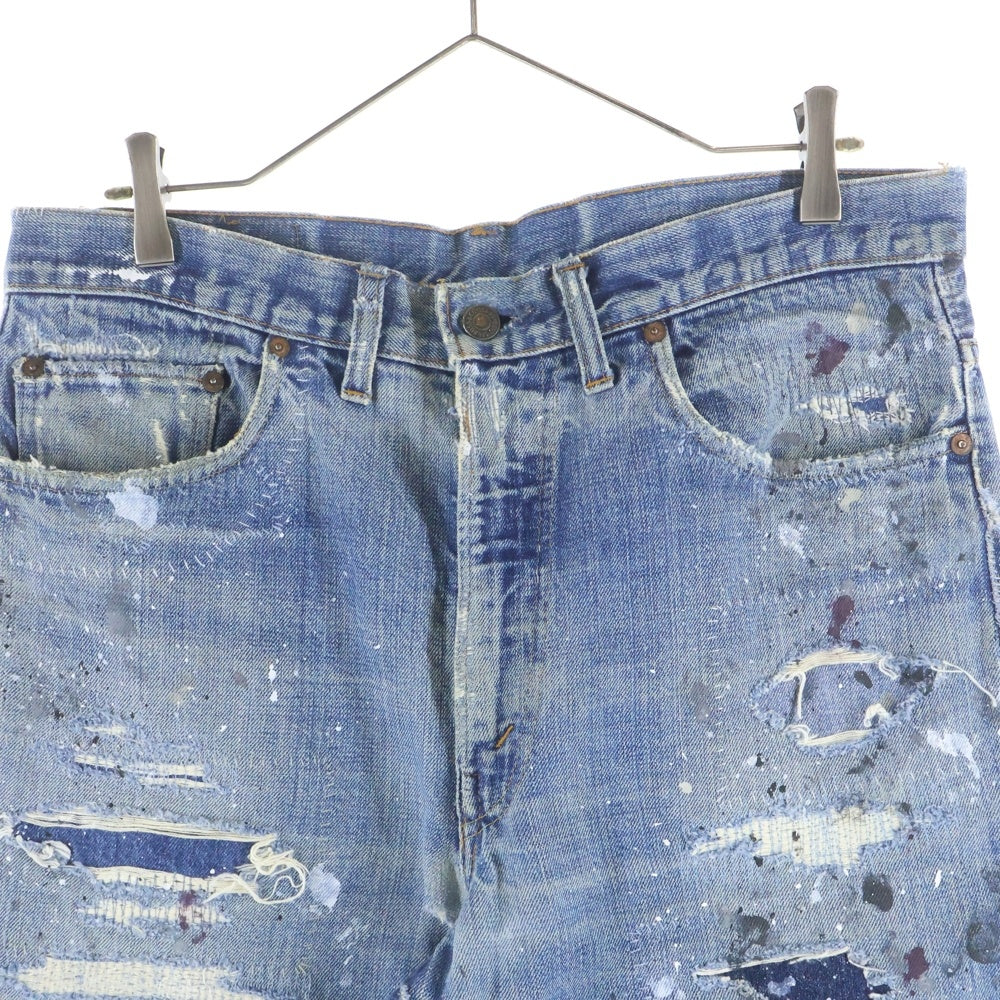 OVER DESIGN(オーバーデザイン) リーバイス 517 トップ裏2 リメイクデニムパンツ ダメージ ペンキ タタキ加工 インディゴ