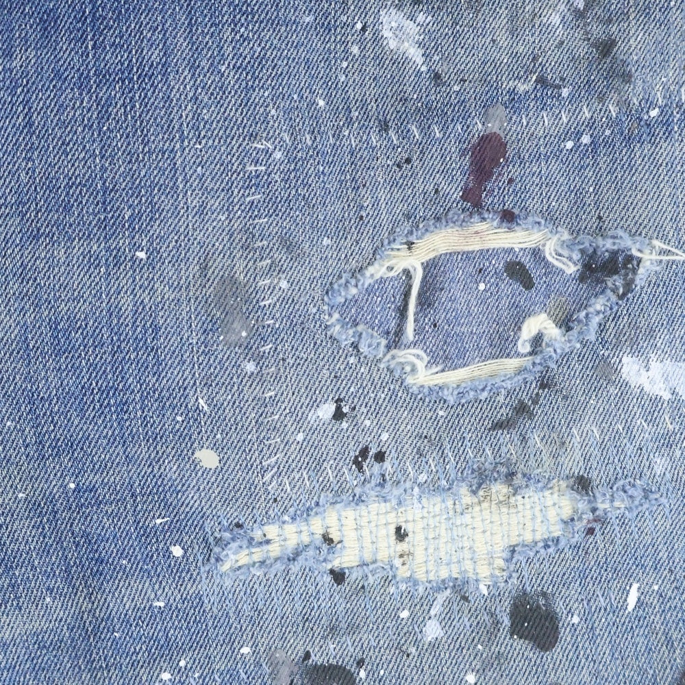 OVER DESIGN(オーバーデザイン) リーバイス 517 トップ裏2 リメイクデニムパンツ ダメージ ペンキ タタキ加工 インディゴ