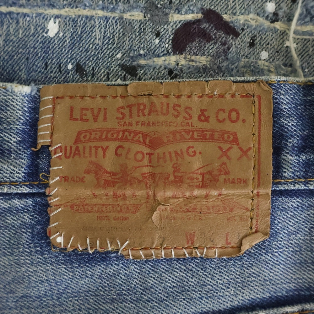 OVER DESIGN(オーバーデザイン) リーバイス 517 トップ裏2 リメイクデニムパンツ ダメージ ペンキ タタキ加工 インディゴ