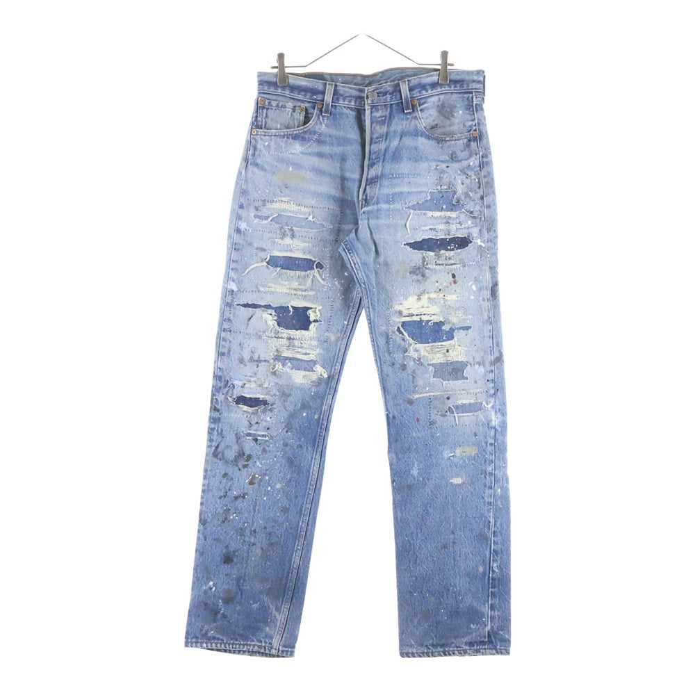 OVER DESIGN(オーバーデザイン) リーバイス 501 USA製 リメイクデニムパンツ ダメージ ペンキ タタキ加工 インディゴ