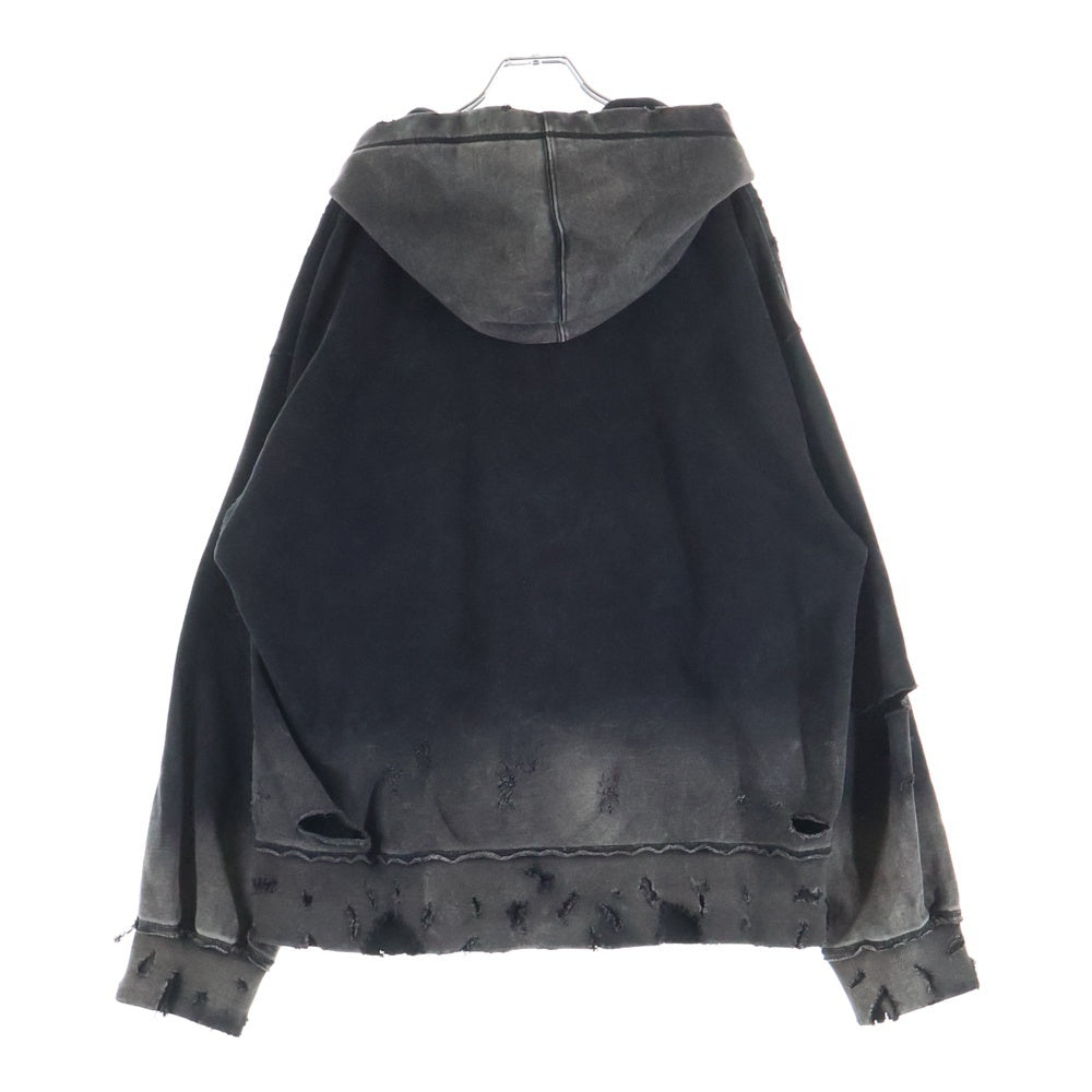 MAISON SPECIAL(メゾンスペシャル ) BOROBORO Sweat Prime-Over Zip Hoodie プライムオーバー ジップアップフーディー ダメージ加工 パーカー ブラック 11242411319