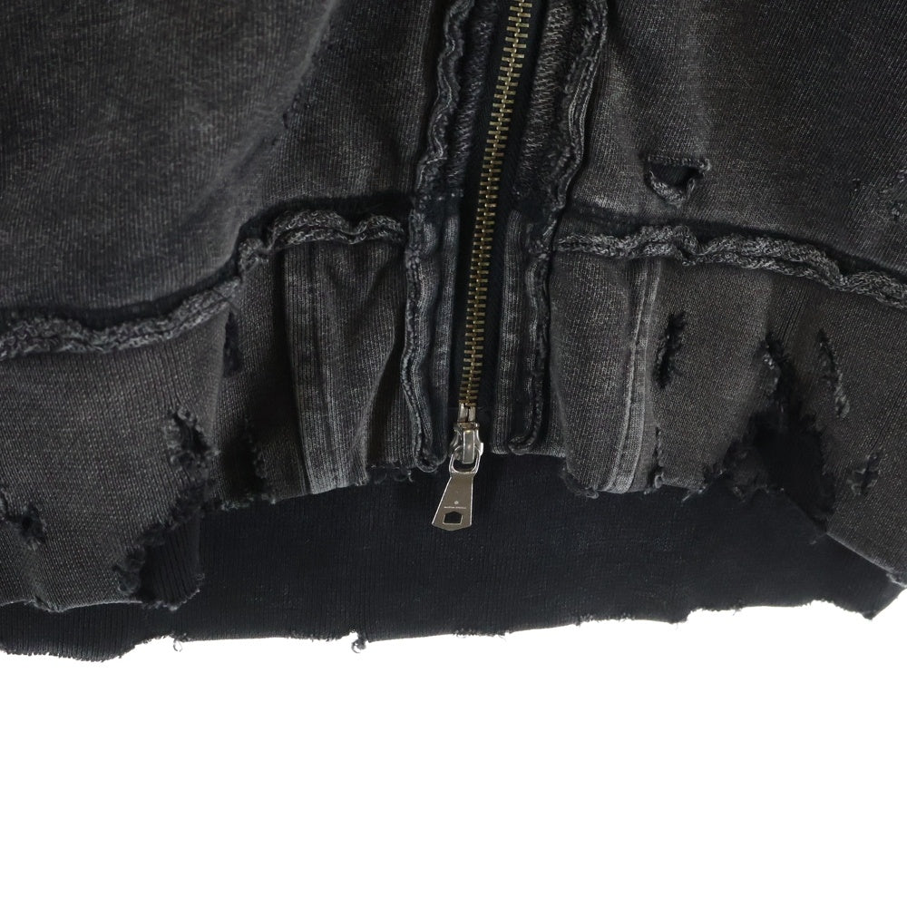 MAISON SPECIAL(メゾンスペシャル ) BOROBORO Sweat Prime-Over Zip Hoodie プライムオーバー ジップアップフーディー ダメージ加工 パーカー ブラック 11242411319