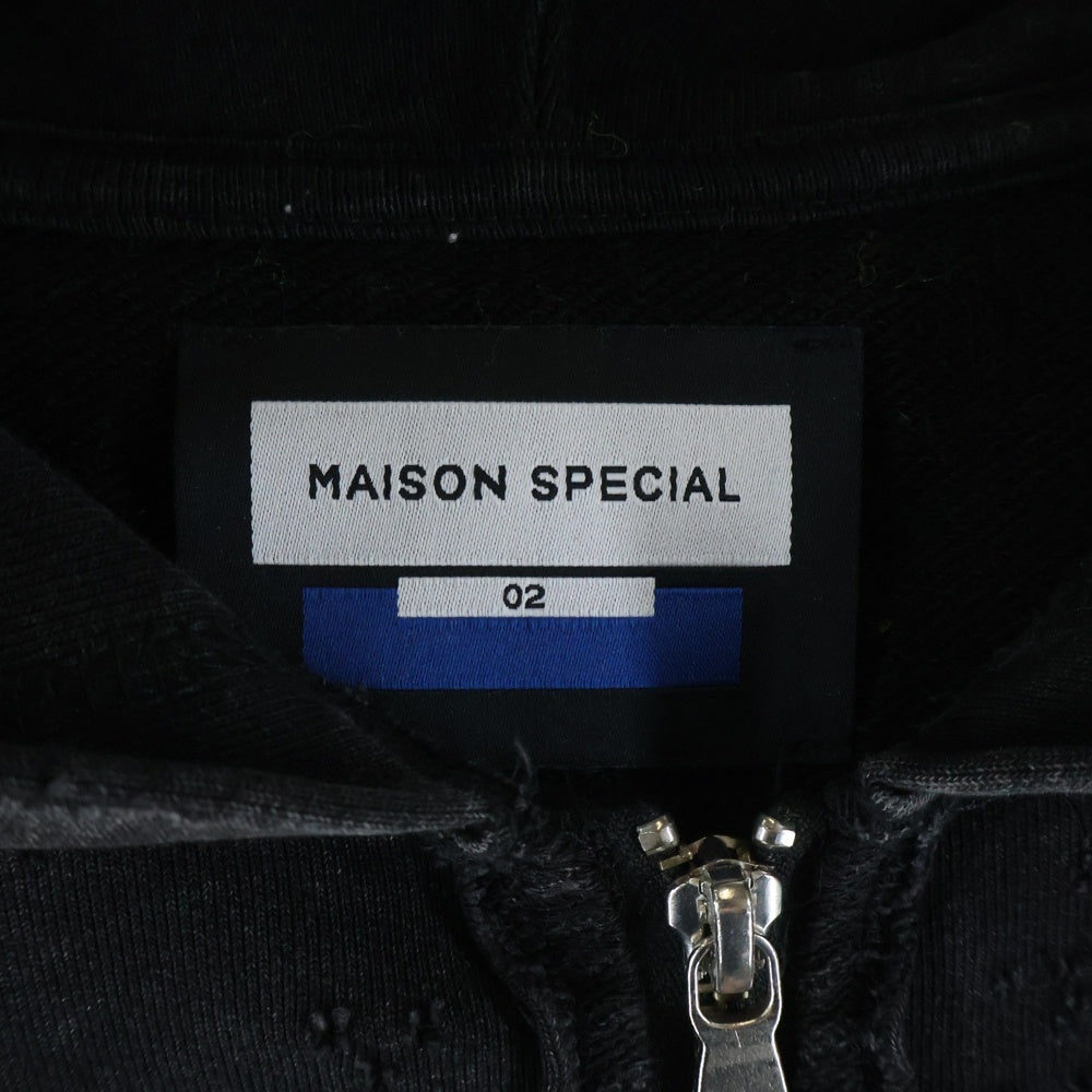 MAISON SPECIAL(メゾンスペシャル ) BOROBORO Sweat Prime-Over Zip Hoodie プライムオーバー ジップアップフーディー ダメージ加工 パーカー ブラック 11242411319