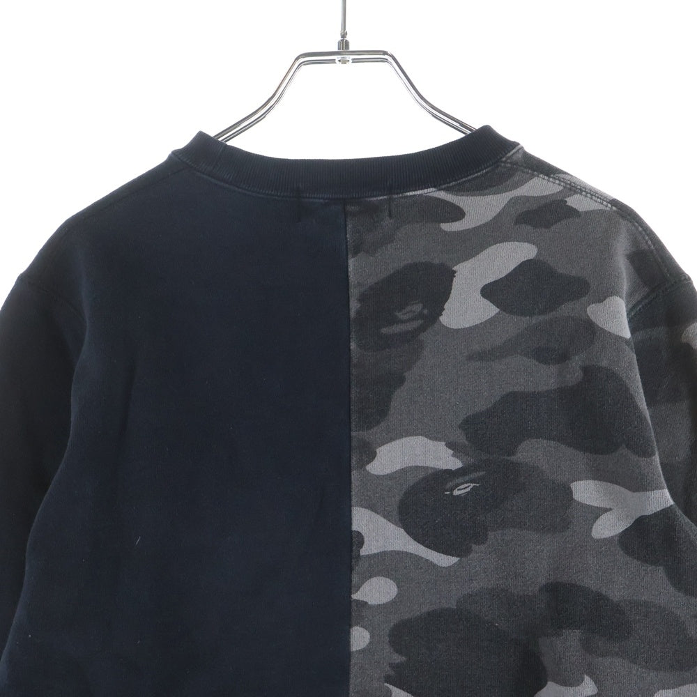 A BATHING APE(アベイシングエイプ) カモ タイガー シャーク プリント フロント刺繍 クルーネック 長袖ッスウェット トレーナー ブラック/グレー