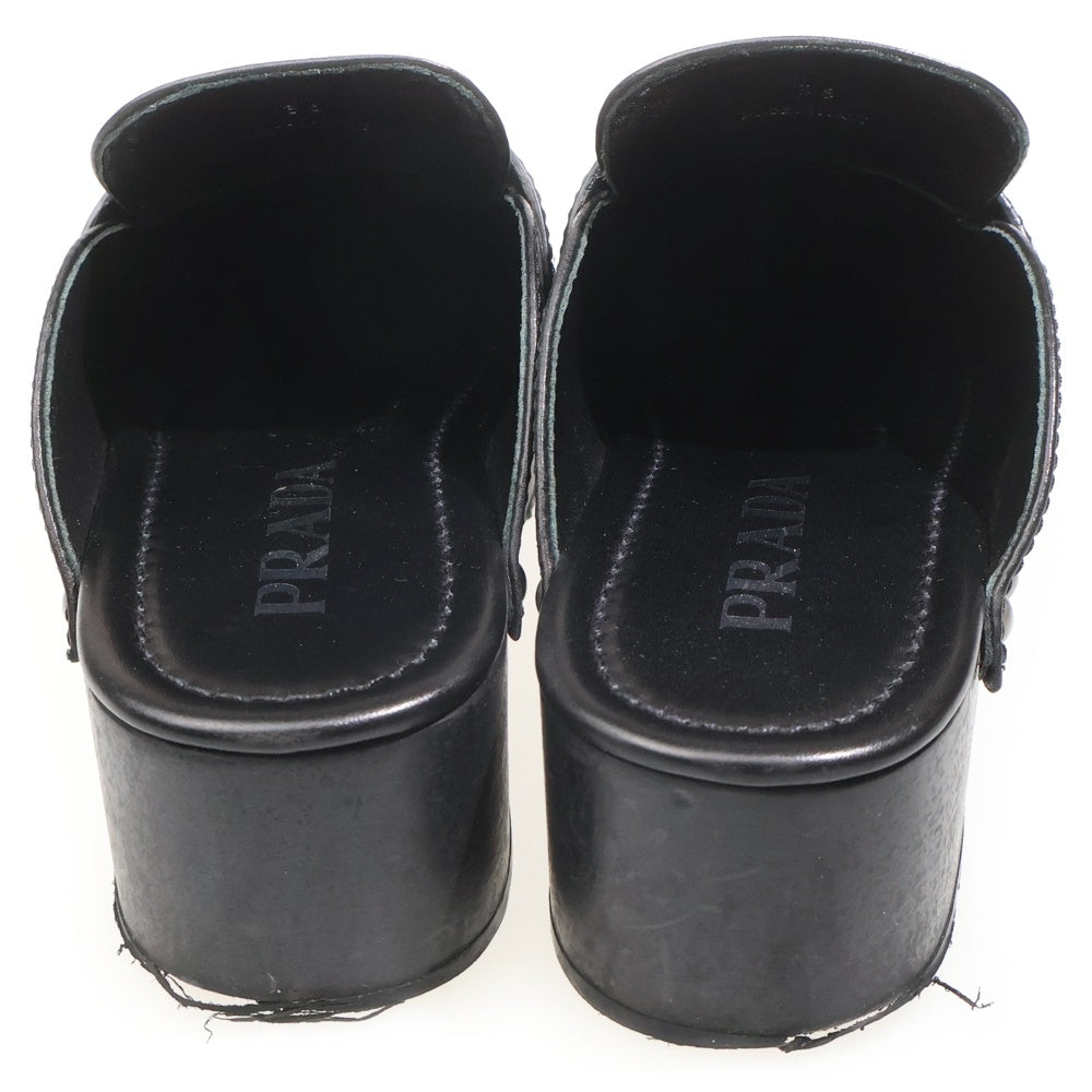 PRADA(プラダ) トライアングルロゴプレート付き レザークロッグ サボサンダル ブラック レディース