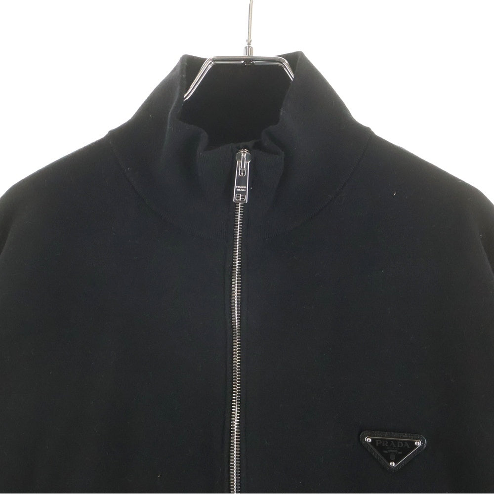 PRADA(プラダ) 24AW トライアングルロゴプレート付き スーパーファインウールカーディガン ジップアップニット ブラック UMG332 S000 1411