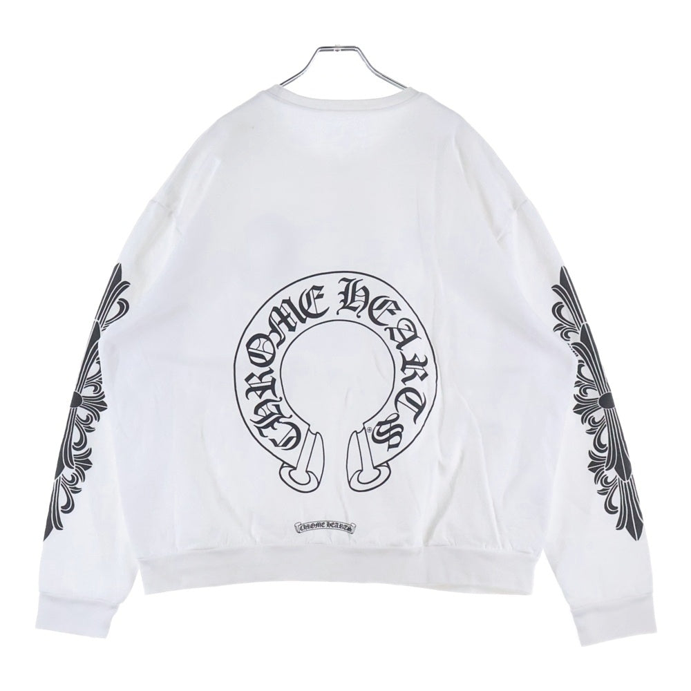 CHROME HEARTS(クロムハーツ) Horseshoe Crewneck Sweatshirt ホースシュープリント 袖フローラル クルーネックスウェットトレーナー ホワイト
