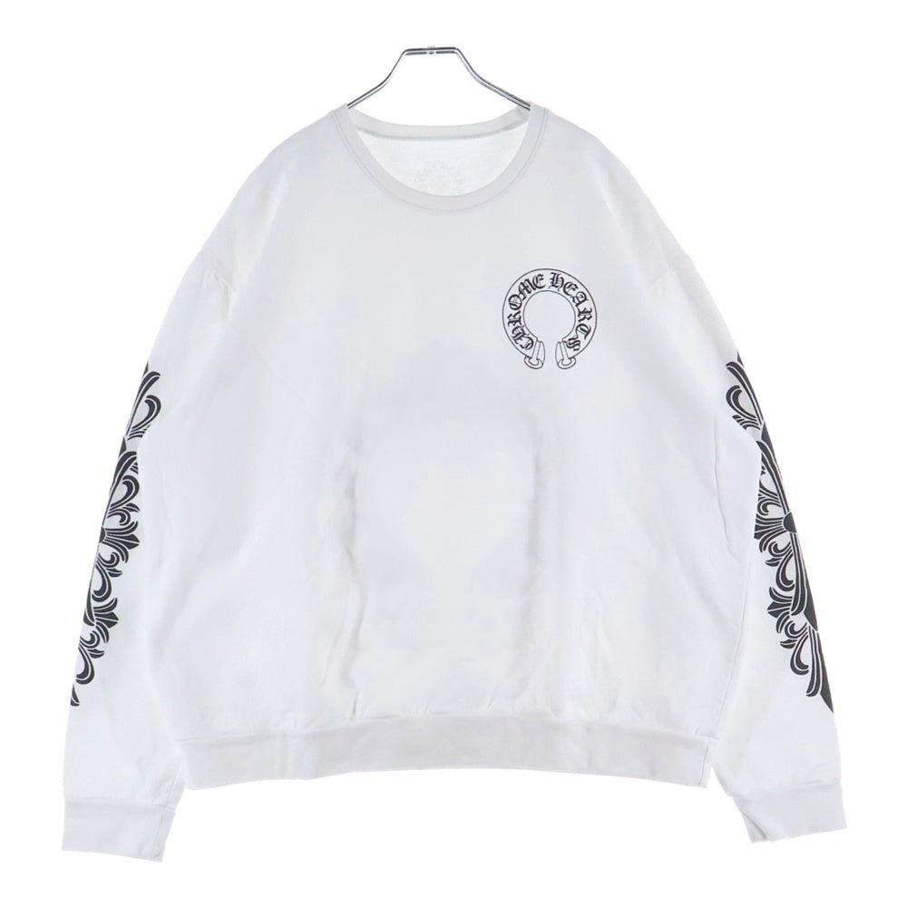 CHROME HEARTS(クロムハーツ) Horseshoe Crewneck Sweatshirt ホースシュープリント 袖フローラル クルーネックスウェットトレーナー ホワイト