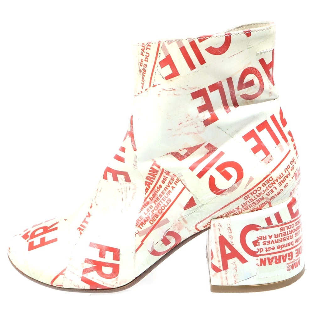 MM6 Maison Margiela(エムエムシックスメゾンマルジェラ) 17AW 総柄 フレアヒールフラジャイルブーツ ホワイト レディース