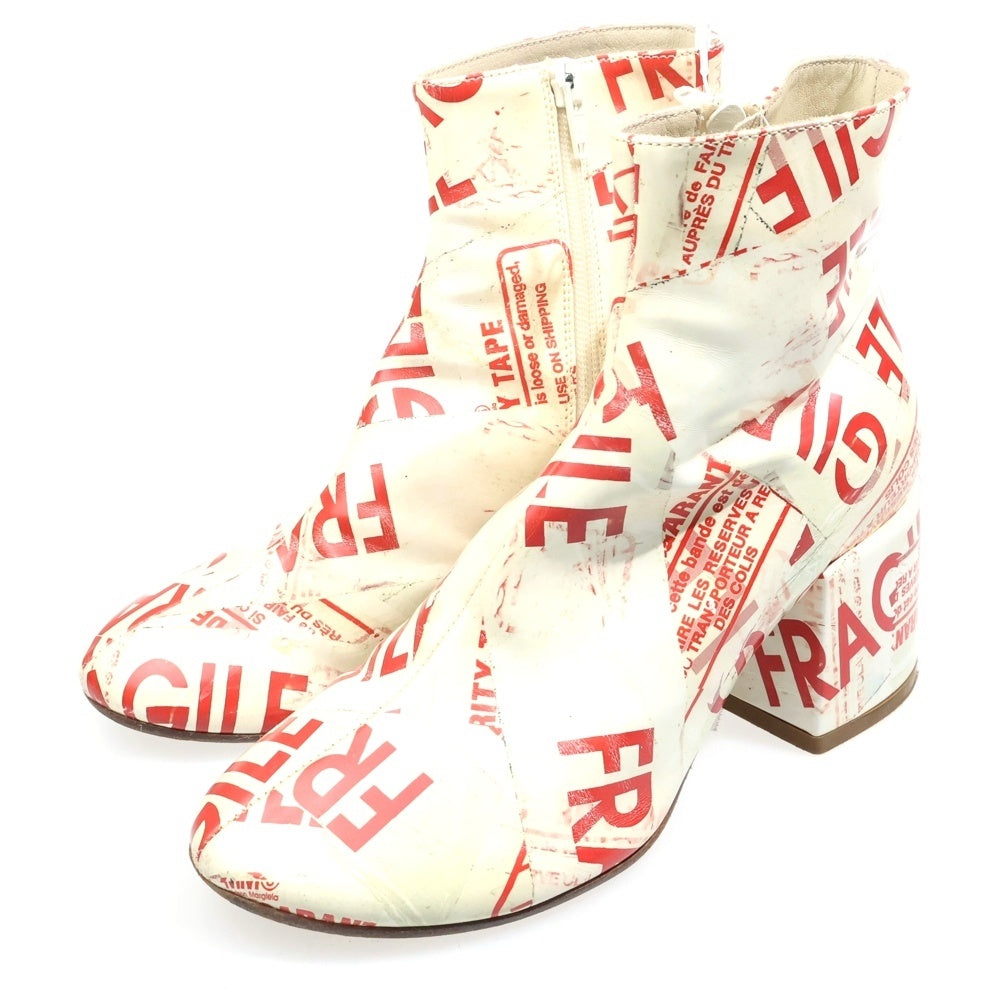 MM6 Maison Margiela(エムエムシックスメゾンマルジェラ) 17AW 総柄 フレアヒールフラジャイルブーツ ホワイト レディース