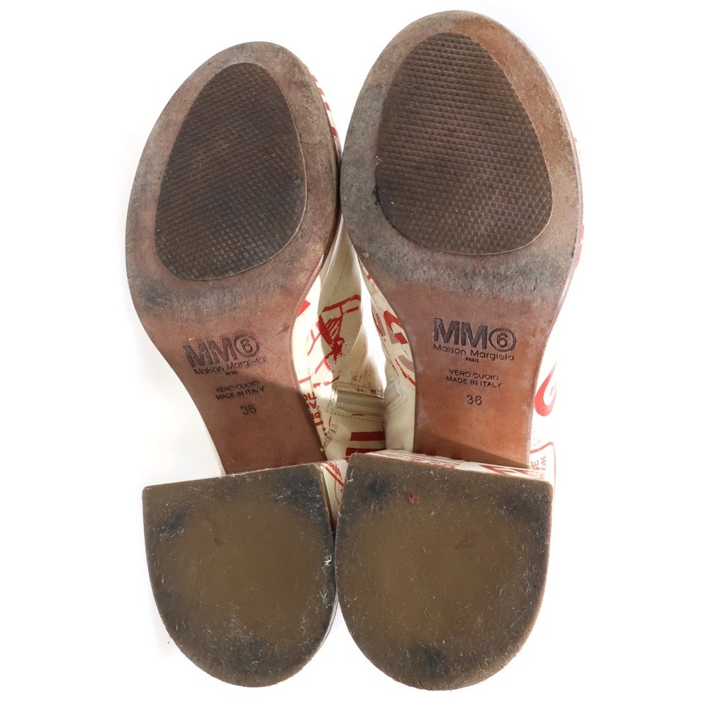 MM6 Maison Margiela(エムエムシックスメゾンマルジェラ) 17AW 総柄 フレアヒールフラジャイルブーツ ホワイト レディース