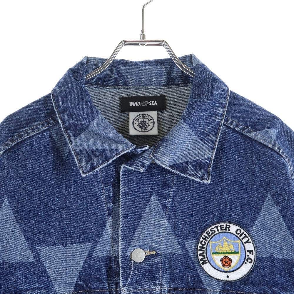 WIND AND SEA(ウィンダンシー) Manchestercity FC マンチェスター・シティ 総柄 デニムジャケット インディゴ