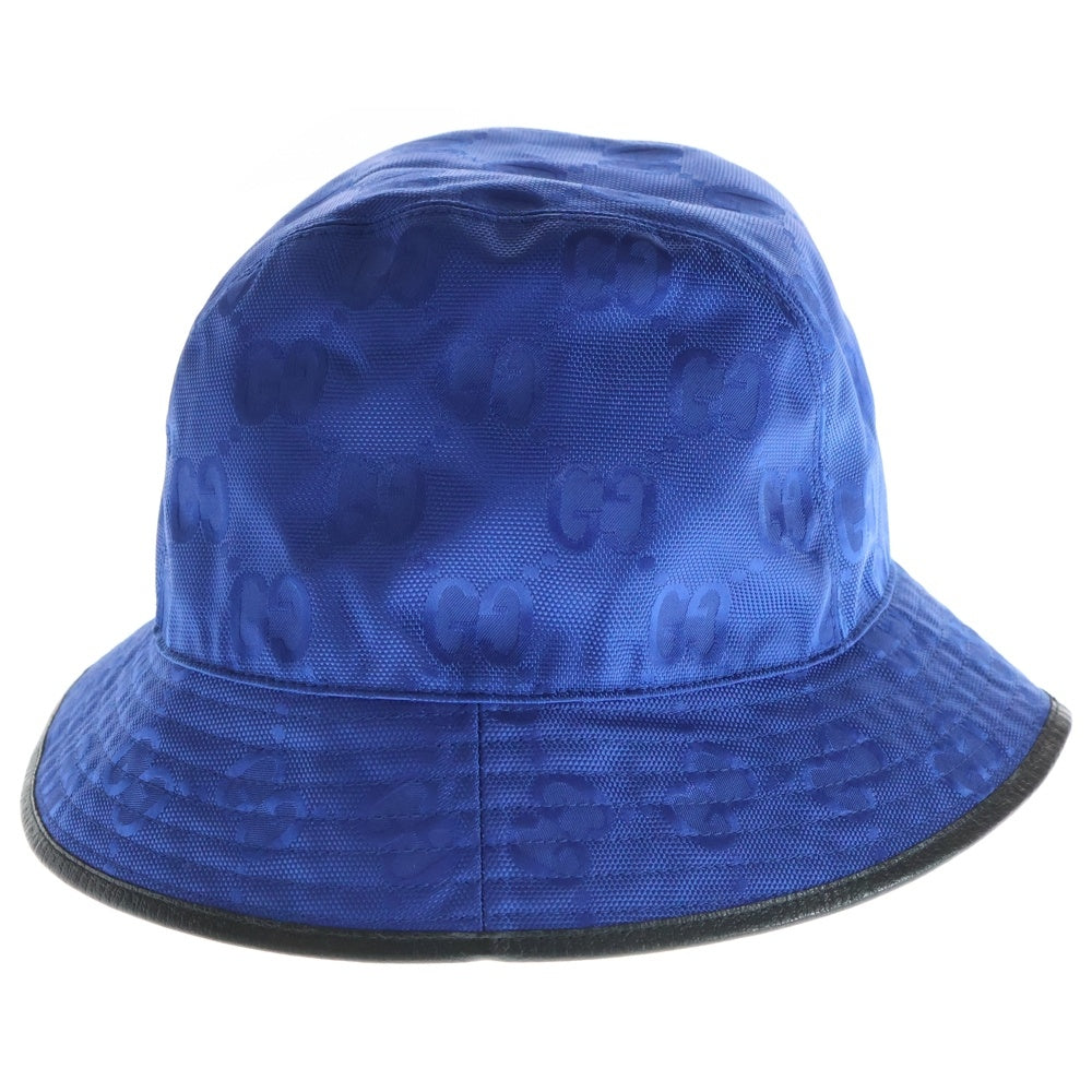 GUCCI(グッチ) オフザグリッド レザーロゴワッペン付き バケットハット ブルー 627115 4HK79