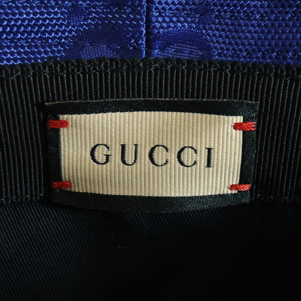 GUCCI(グッチ) オフザグリッド レザーロゴワッペン付き バケットハット ブルー 627115 4HK79