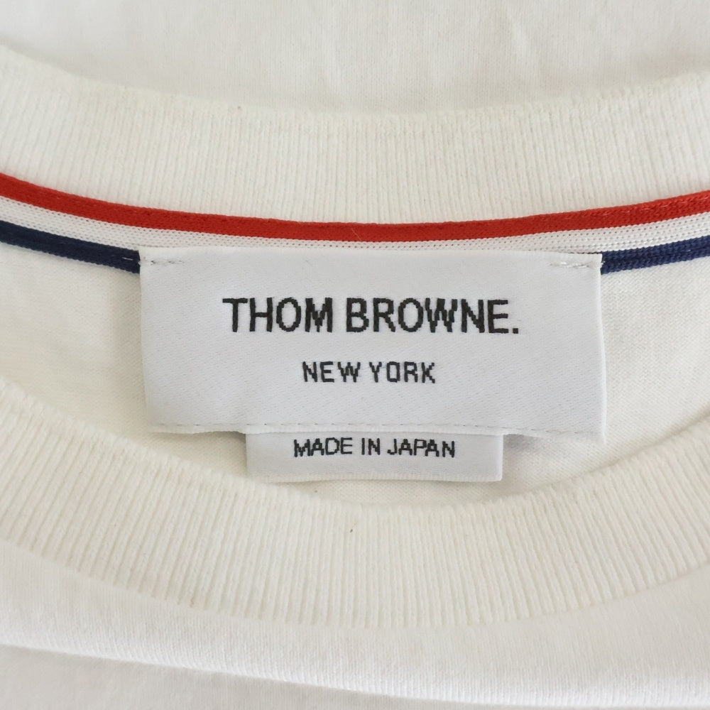 THOM BROWNE(トムブラウン) ジャージー リラックス サイドスリット クルーネック 半袖Tシャツ ホワイト MJS067A-00042-100