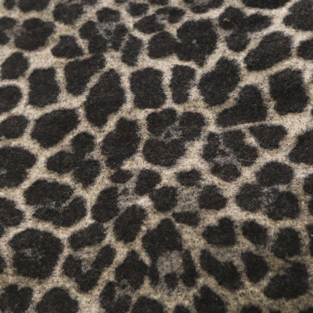SAINT LAURENT PARIS(サンローランパリ) ロゴ入り レオパード柄 シルク混 ウール ブランケット ブラック/グレー レディース