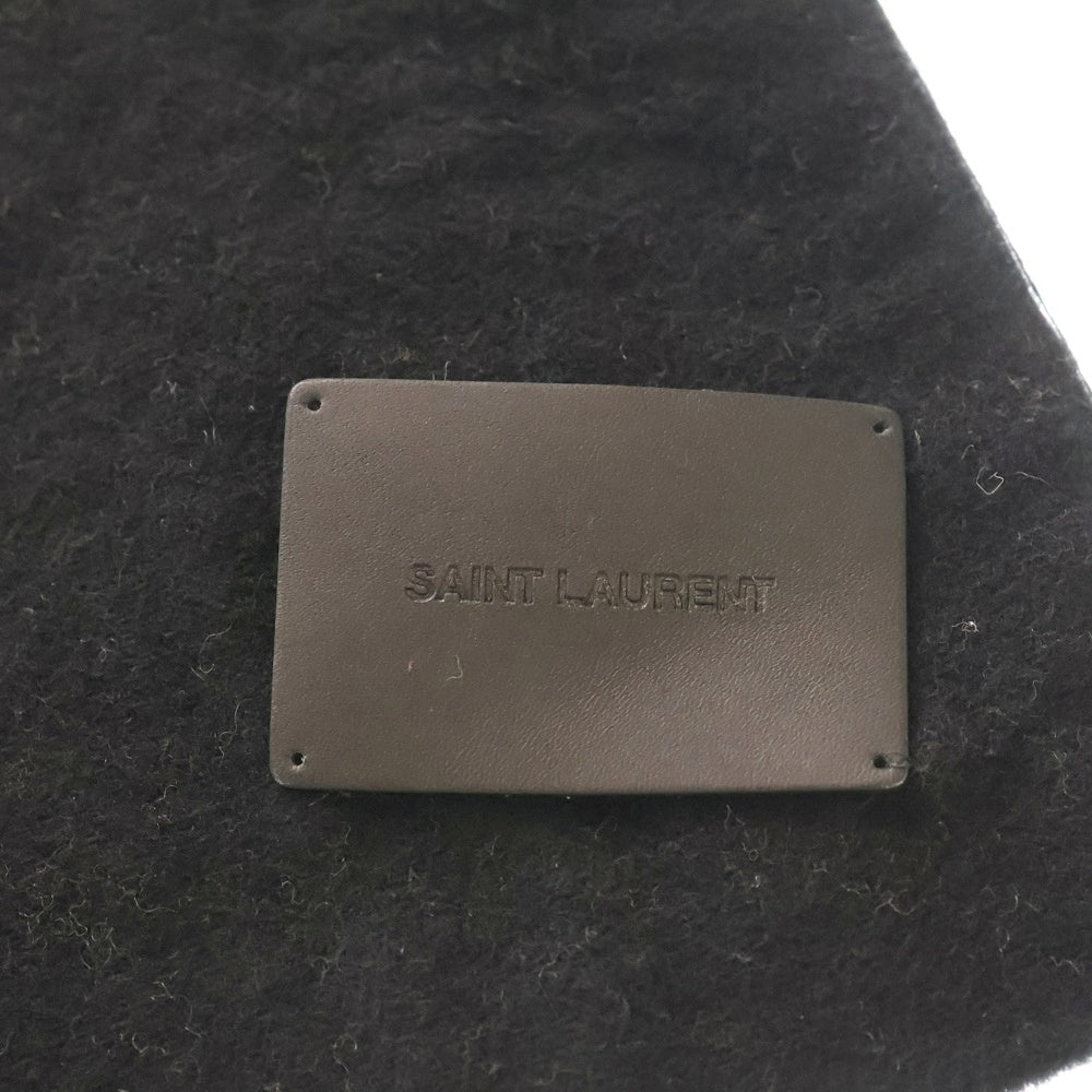SAINT LAURENT PARIS(サンローランパリ) ロゴ入り レオパード柄 シルク混 ウール ブランケット ブラック/グレー レディース