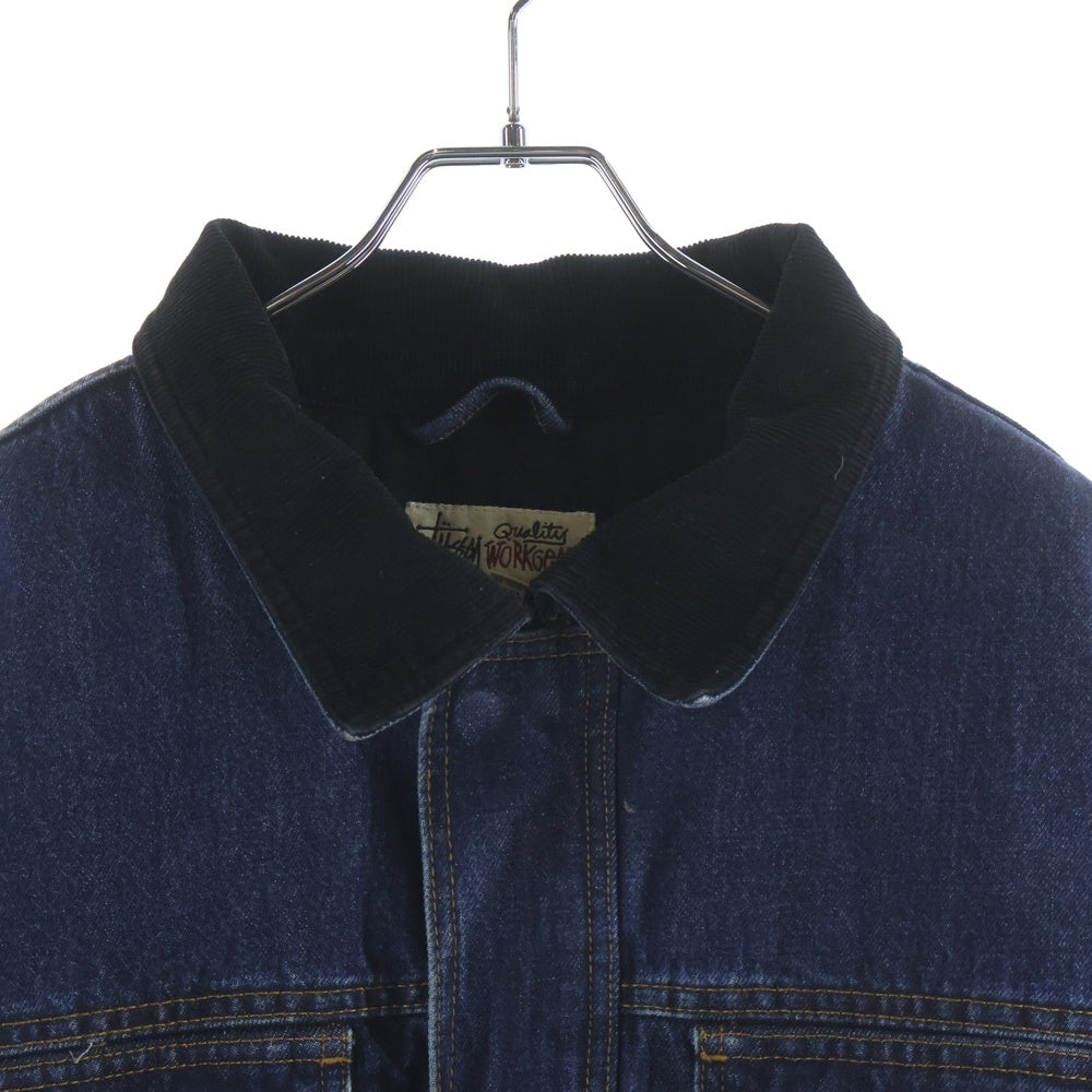 STUSSY(ステューシー) WASHED CANVAS SHOP JACKET ウォッシュドキャンバス ショップ 裏地キルティング デニムカバーオール ジャケット インディゴ