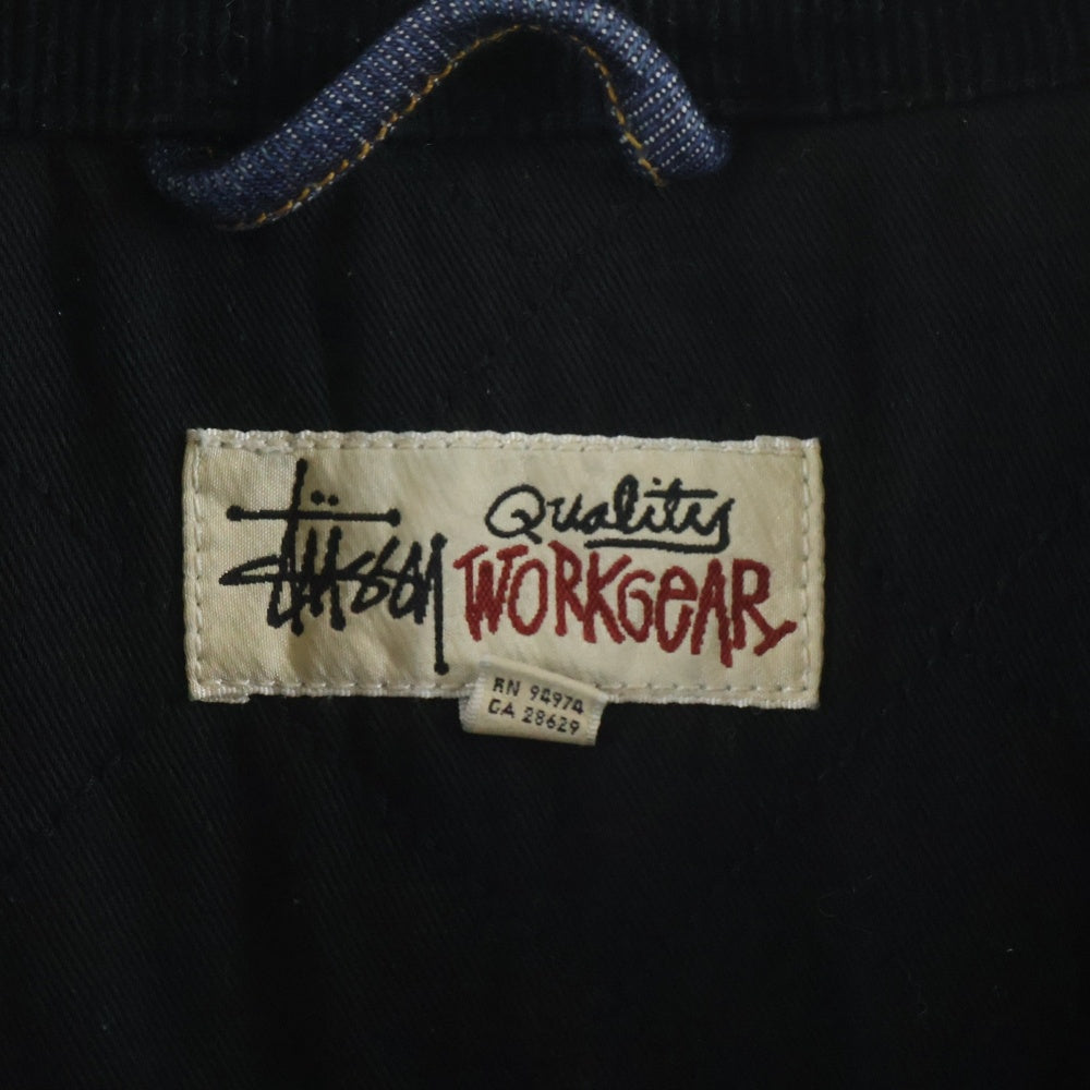 STUSSY(ステューシー) WASHED CANVAS SHOP JACKET ウォッシュドキャンバス ショップ 裏地キルティング デニムカバーオール ジャケット インディゴ
