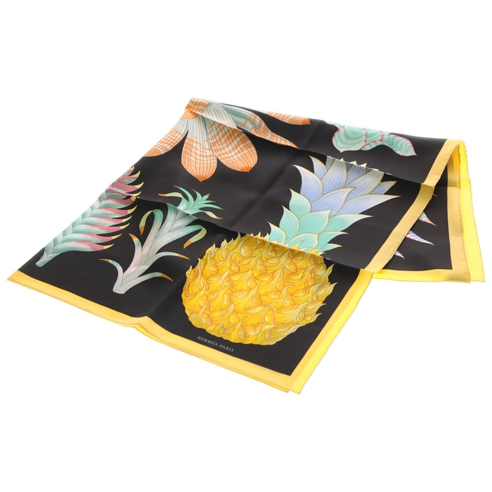 HERMES(エルメス) Index Bromeliaceae ブロメリアノ目録 カレ90 シルク 大判スカーフ 総柄 ブラック/マルチカラー レディース